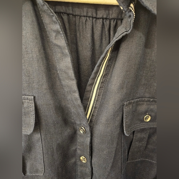 NWOT - Linen Jones New York Navy Blouse w Roll-Up Sleeves - Size 1X - Picture 3 of 11